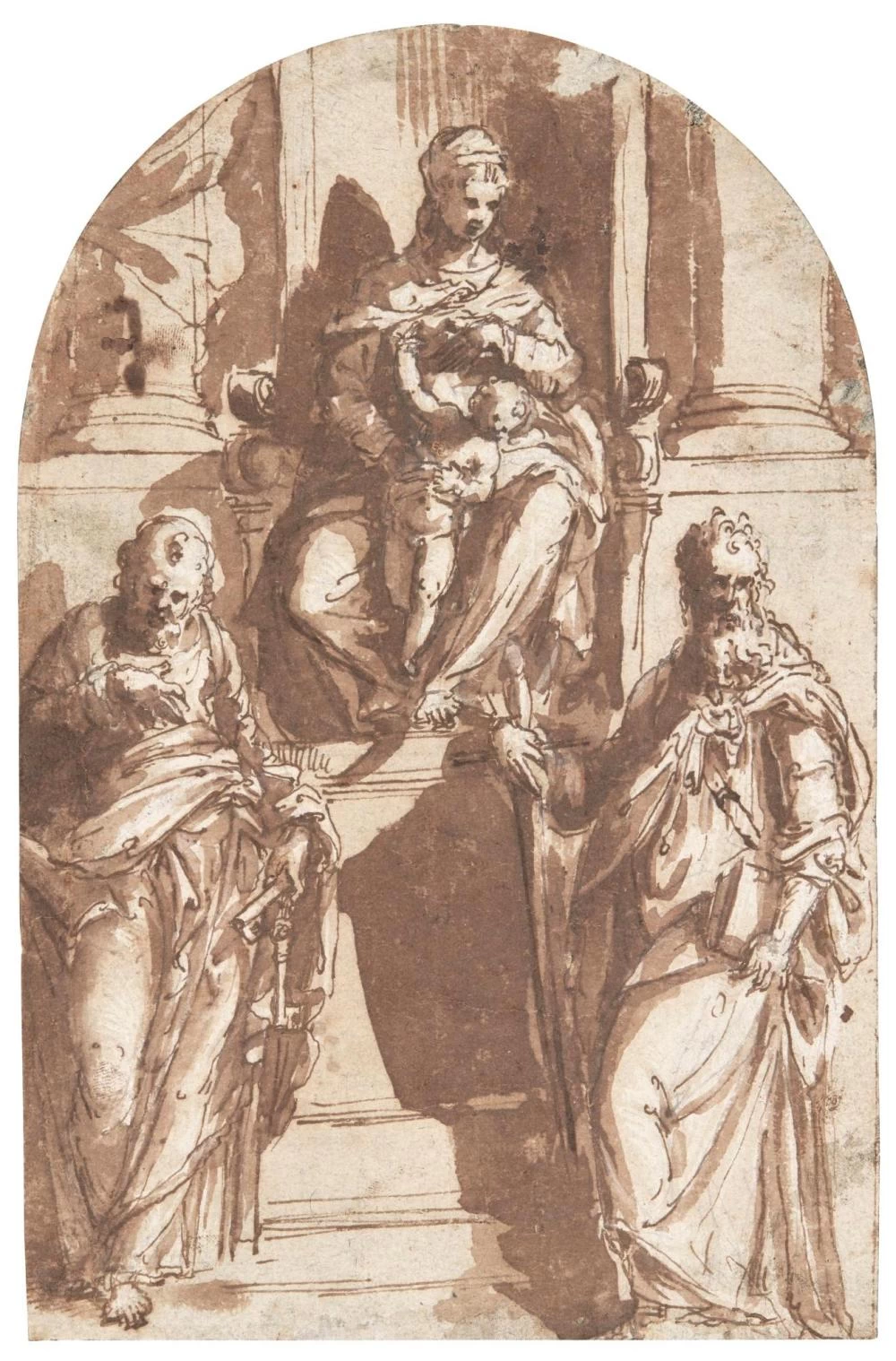 Perin del Vaga - 217, Madonna in trono con il Bambino Gesù, San Pietro e San Paolo, attribuito